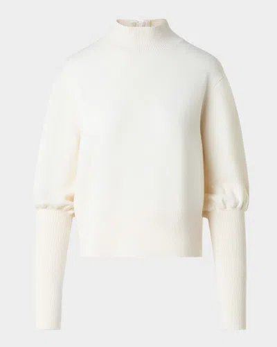 Akris Punto Mock Neck Blouson-sleeve Cashwool Sweater In White