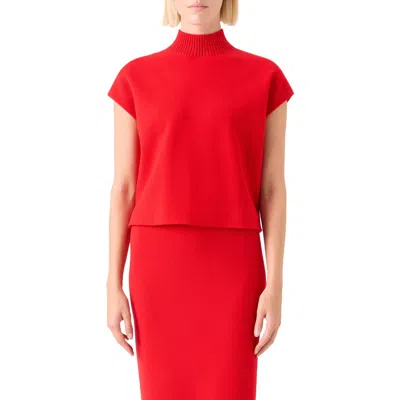 Akris Punto Mock Neck Cap Sleeve Stretch Virgin Wool Sweater In Red