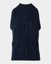 Akris Punto Mock-neck Chunky Cotton Cable-knit Tank Top In Navy