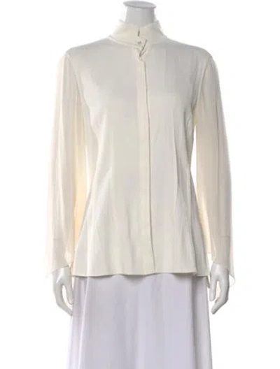 Pre-owned Akris Punto Mock Neck Long Sleeve Blouse In Neutral