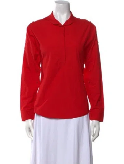Pre-owned Akris Punto Mock Neck Long Sleeve Blouse In Red