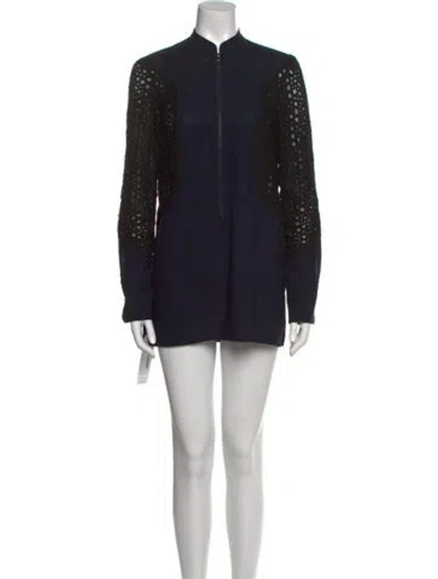 Pre-owned Akris Punto Mock Neck Long Sleeve Tunic In Blue