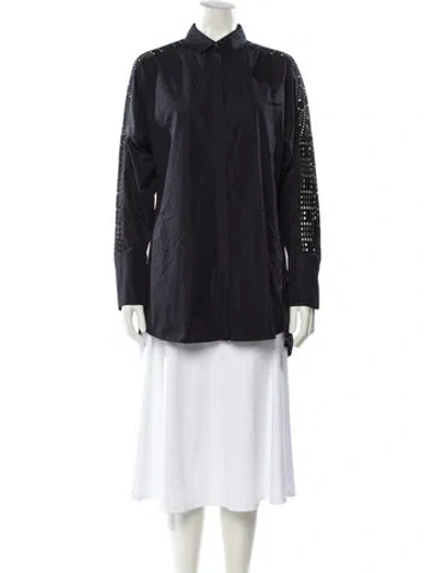 Pre-owned Akris Punto Mock Neck Long Sleeve Tunic In Blue