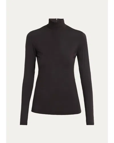 Akris Punto Mock Neck Long-sleeve Jersey Top In Espresso