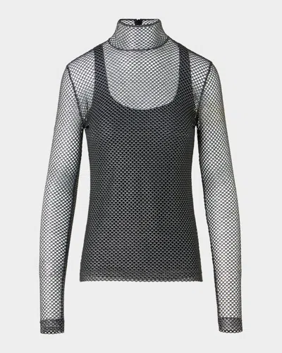 Akris Punto Mock-neck Metallic Mesh Shirt In Black