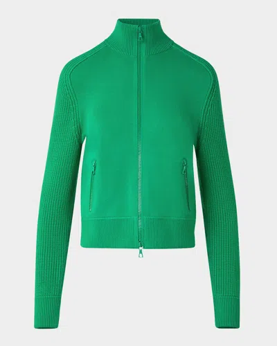 Akris Punto Mock-neck Milano Knit Zip Bomber Cardigan In Sea Green