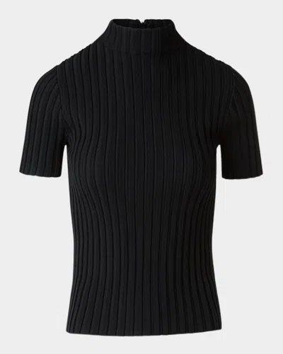 Akris Punto Mock-neck Short-sleeve Reverse Rib Knit Sweater In Black