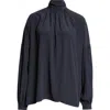 Akris Punto Mock Neck Silk Crêpe De Chine Shirt In Navy