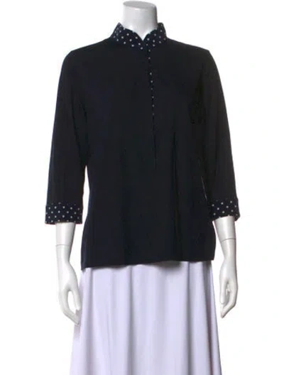 Pre-owned Akris Punto Mock Neck Three-quarter Sleeve Blouse In Blue