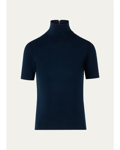 Akris Punto Mock Turtleneck Stretch Wool Top In Blue