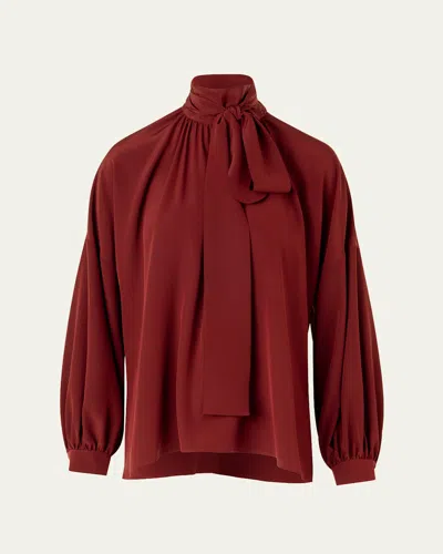 Akris Punto Mock-neck Bow Tie Silk Crepe De Chine Blouse In Red