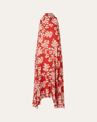 Akris Punto Mock-neck Papercut Floral Print Viscose Georgette Midi Dress In Multi