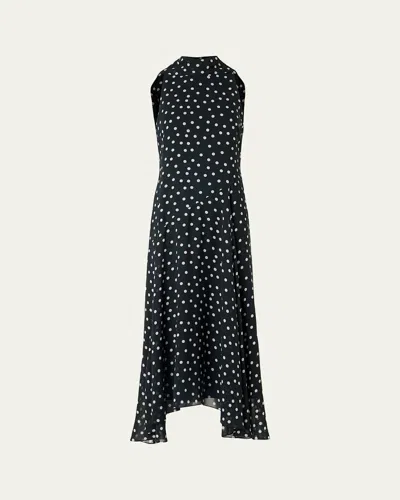 Akris Punto Mock-neck Polka-dot Viscose Georgette Handkerchief Midi Dress In Multi