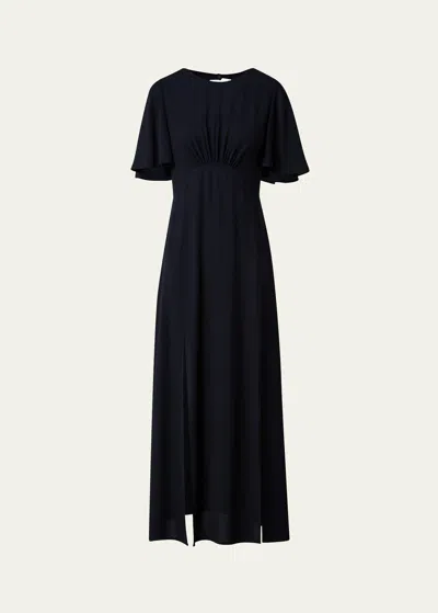 Akris Punto Moss Crepe Midi Dress With Half Circle Waistline In Black
