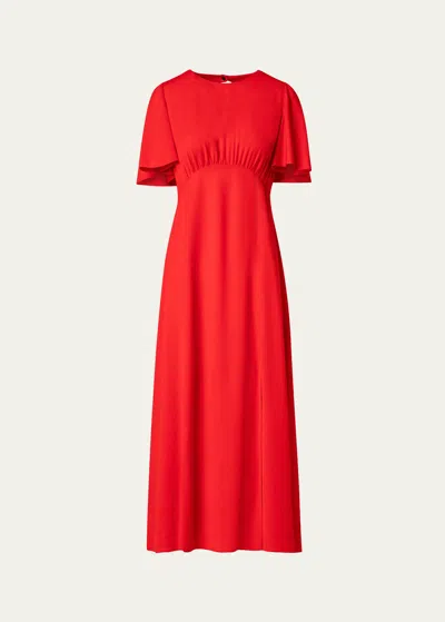 Akris Punto Moss Crepe Midi Dress With Half Circle Waistline In Red