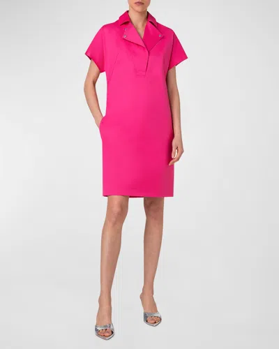 Akris Punto Moto Polo Collar Short-sleeve Cotton Gabardine Stretch Dress In Pink