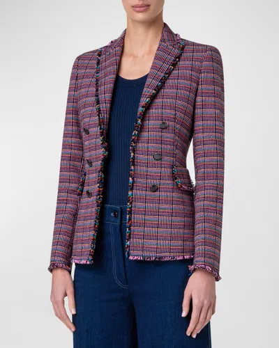 Akris Punto Multicolor Grid Check Tweed Double-breasted Illusion Jacket In Purple Multi Color