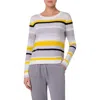 Akris Punto Striped Merino Cool Wool Long-sleeve Crewneck Sweater In Cream-tin-yellow
