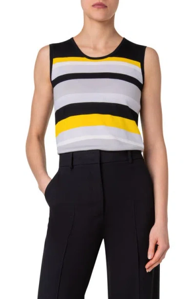 Akris Punto Multicolor Stripe Merino Wool Sweater Tank In Black-yellow-tin