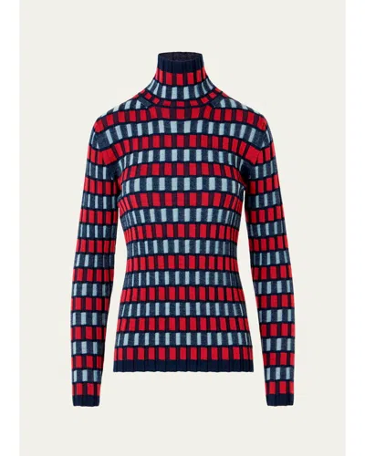 Akris Punto Multi-striped Rib Turtleneck Sweater In Navy/rusty