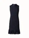 Akris Punto Chunky Tweed Sheath Dress With Fringed Hem In Blue