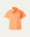Akris Punto Tie Neck Keyhole Cutout Cotton Poplin Top In Peach