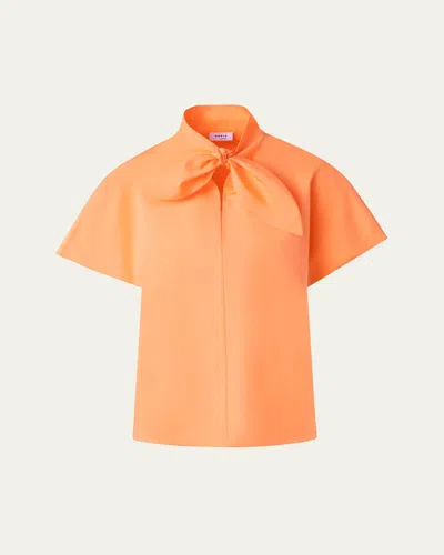 AKRIS PUNTO NECK-TIE CAP-SLEEVE COTTON POPLIN BLOUSE