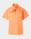 Akris Punto Tie Neck Keyhole Cutout Cotton Poplin Top In Peach