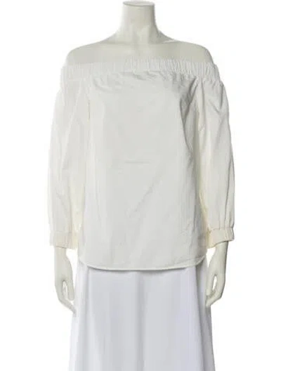 Pre-owned Akris Punto Off-the-shoulder Three-quarter Sleeve Blouse In White