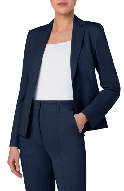 Akris Punto One-button Double Face Wool Blazer In Blue