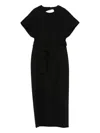 Akris Punto Xl Dot Cutout Short-sleeve Belted Midi Slit Dress In Black