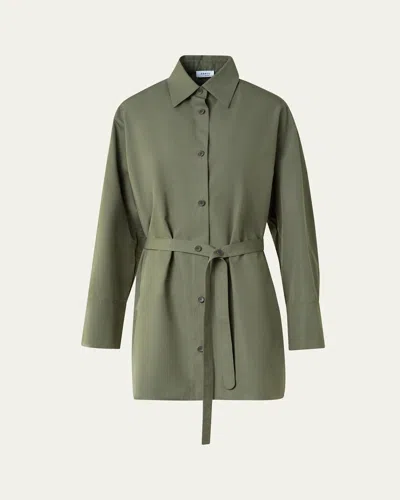 Akris Punto Oversized Cotton Poplin Belted Tunic Blouse In Green