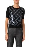 Akris Punto Front Sequined Short Sleeve Wool Sweater In Black