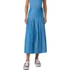Akris Punto Pajama Stripe Belted Pleated Cotton Midi Skirt In Medium Blue-cream