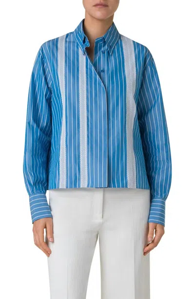Akris Punto Pajama Stripe Long Sleeve Button-down Shirt In Blue