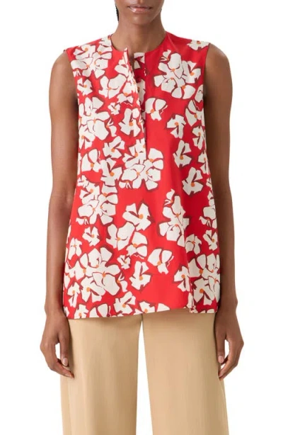 Akris Punto Papercut Floral Sleeveless Cotton Shirt In Red
