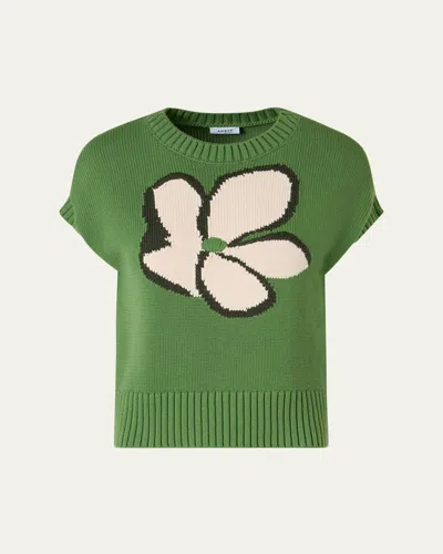 Akris Punto Papercut Flower Cotton Knit Cap-sleeve Sweater In Green