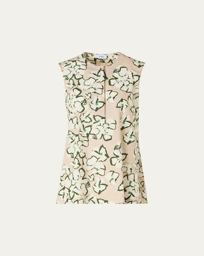 Akris Punto Papercut Flower Print Cotton Poplin Sleeveless Tunic Blouse In Multi