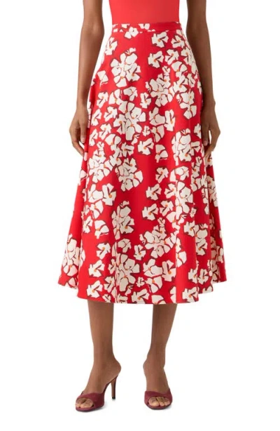 Akris Punto Papercut Flower Stretch Denim Midi Skirt In Red