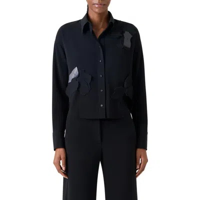 Akris Punto Papercut Flowers Laser Cut Crepe Shirt In Black
