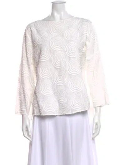 Pre-owned Akris Punto Patterned Bateau Neckline Blouse In White