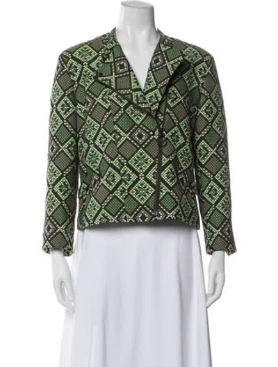 Pre-owned Akris Punto Patterned Biker Jacket In Green