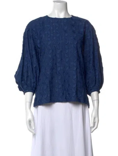 Pre-owned Akris Punto Patterned Crew Neck Blouse In Blue