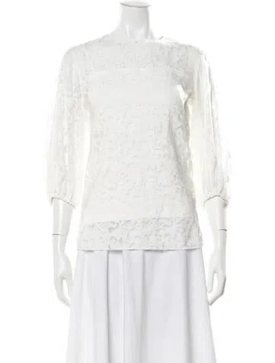 Pre-owned Akris Punto Patterned Crew Neck Blouse In White