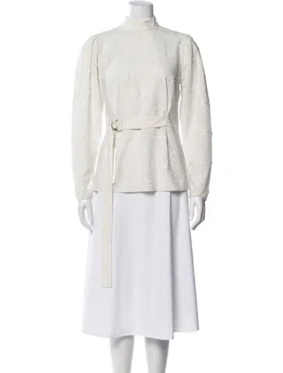 Pre-owned Akris Punto Patterned Mock Neck Blouse In White