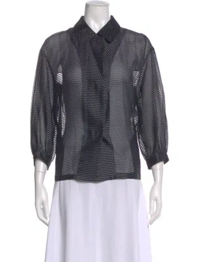 Pre-owned Akris Punto Patterned Three-quarter Sleeve Blouse In Blue