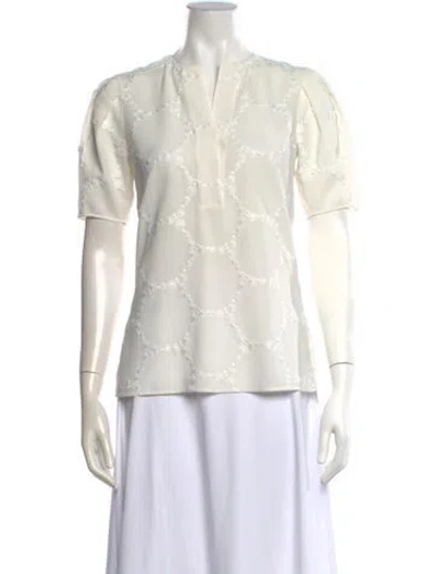 Pre-owned Akris Punto Patterned V-neck Top In White