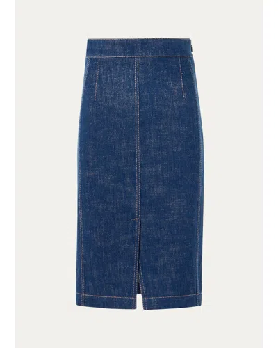 Akris Punto Pencil Winter Denim Midi Skirt In Blue Denim
