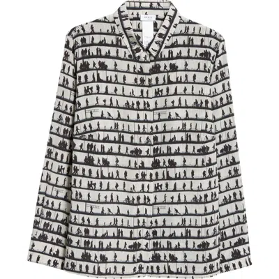 Akris Punto People Print Silk Crêpe De Chine Button-up Shirt In Cream-black