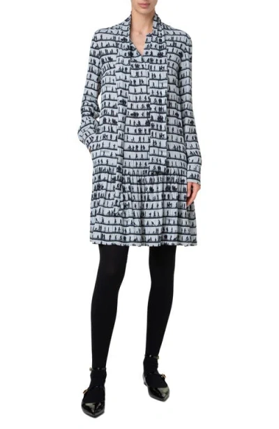 Akris Punto People Silhouette Print Drop Waist Long Sleeve Crepe Dress In Cream-black